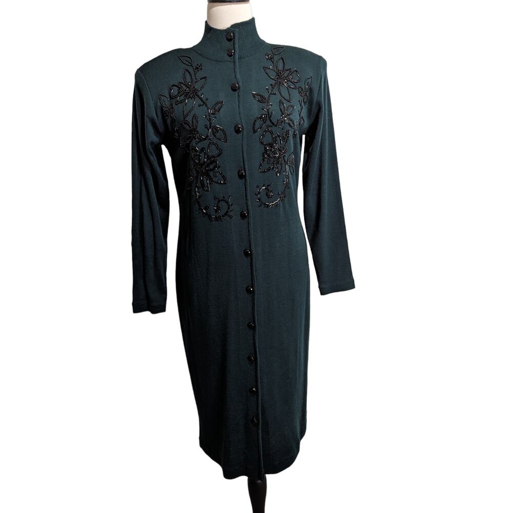 NWT Vintage Liz Claiborne Full Button Sweater Dress Beading Detail Size Med